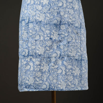 Blue - Floral Sanganeri Print Cotton Apron with Pocket 01