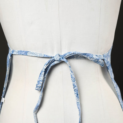 Blue - Floral Sanganeri Print Cotton Apron with Pocket 01