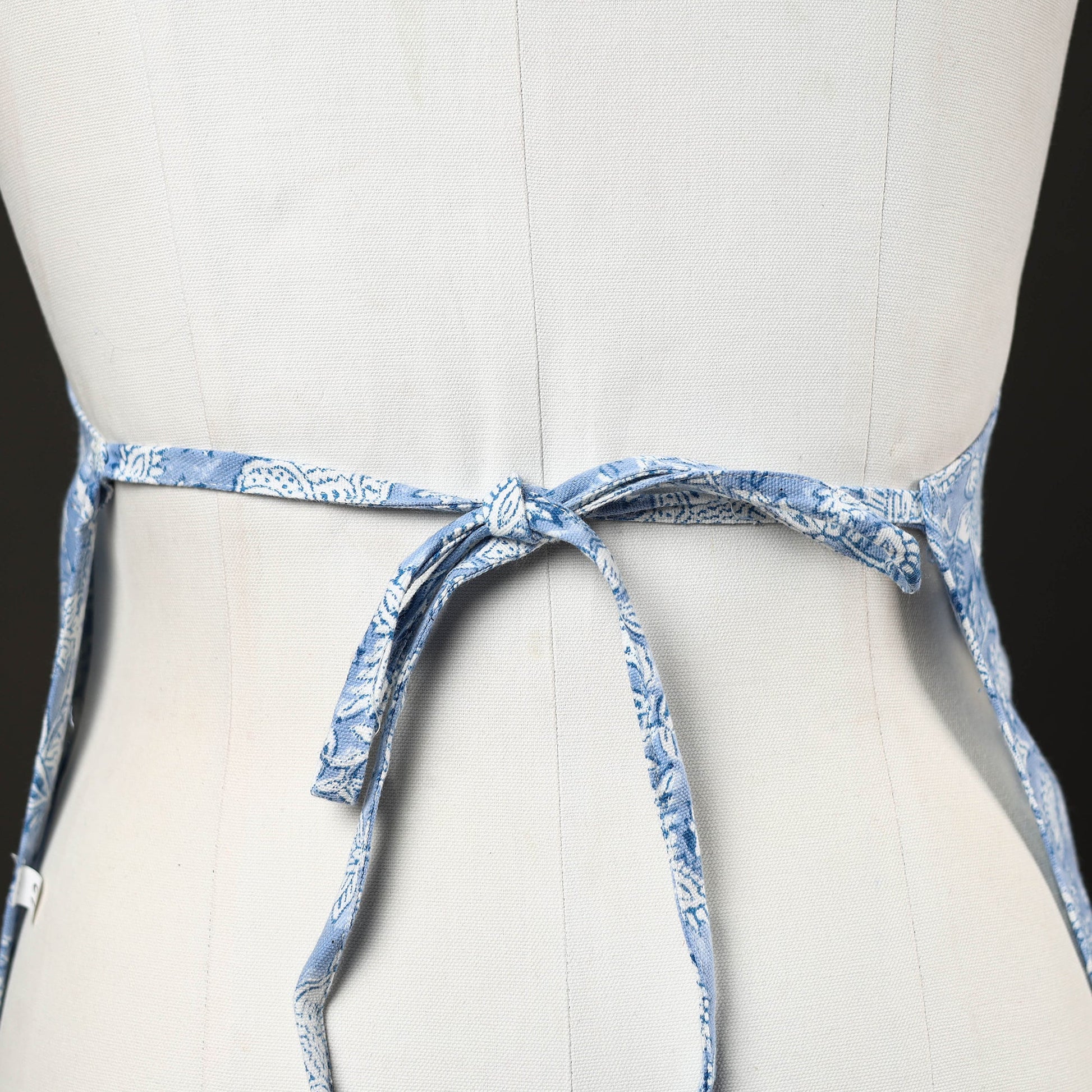 Blue - Floral Sanganeri Print Cotton Apron with Pocket 01