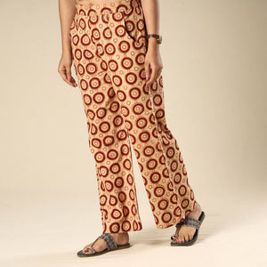 Beige - Kalamkari Block Printed Cotton Elasticated Palazzo