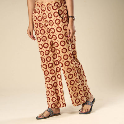 Beige - Kalamkari Block Printed Cotton Elasticated Palazzo