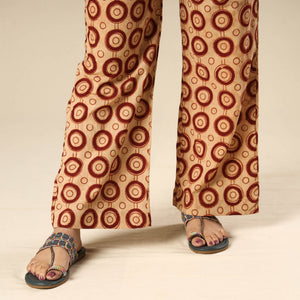 Beige - Kalamkari Block Printed Cotton Elasticated Palazzo