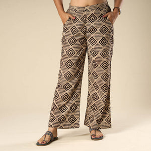 Beige - Kalamkari Block Printed Cotton Elasticated Palazzo