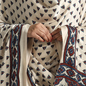 Beige - Modal Silk Block Print Ajrakh Dupatta 02
