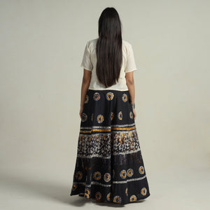 Black - Hand Batik Printed Running Stitch Cotton Long Skirt 31