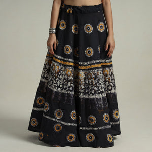 Black - Hand Batik Printed Running Stitch Cotton Long Skirt 31