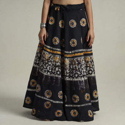 Black - Hand Batik Printed Running Stitch Cotton Long Skirt 31