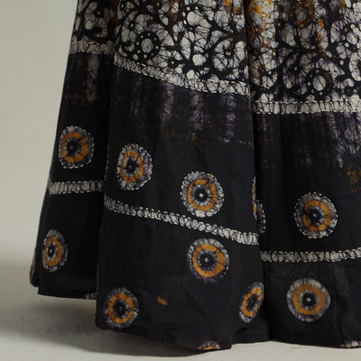 Black - Hand Batik Printed Running Stitch Cotton Long Skirt 31