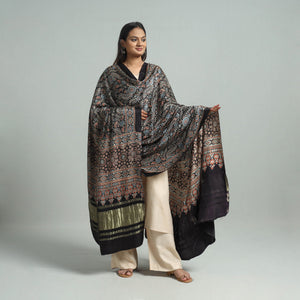 Black - Modal Silk Block Print Ajrakh Dupatta 05