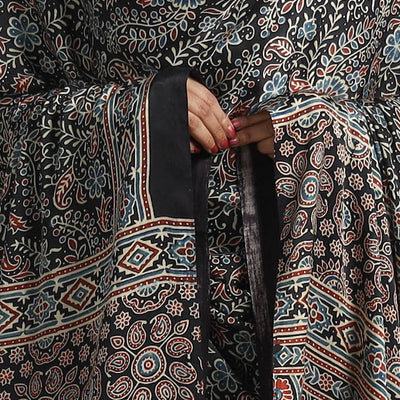 Black - Modal Silk Block Print Ajrakh Dupatta 05