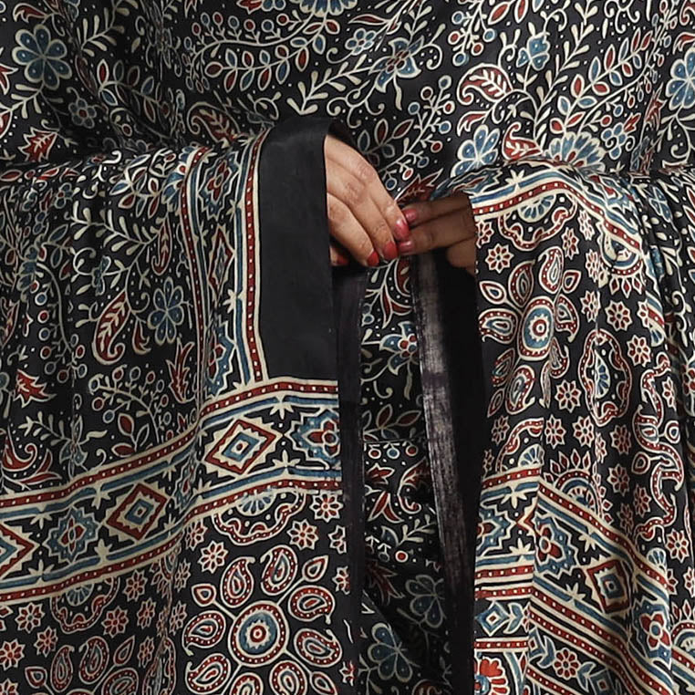 Black - Modal Silk Block Print Ajrakh Dupatta 05