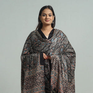 Black - Modal Silk Block Print Ajrakh Dupatta 05