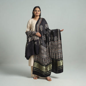 Black - Modal Silk Block Print Ajrakh Dupatta 06