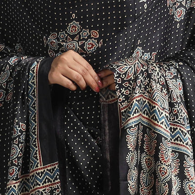 Black - Modal Silk Block Print Ajrakh Dupatta 06