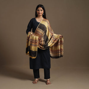 Beige - Hand Block Printed Modal Silk Ajrakh Dupatta 11