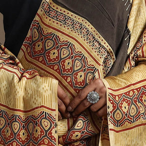 Beige - Hand Block Printed Modal Silk Ajrakh Dupatta 11