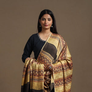 Beige - Hand Block Printed Modal Silk Ajrakh Dupatta 11