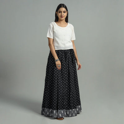 Black - Jacquard Patchwork 24 Kali Cotton Long Skirt 01