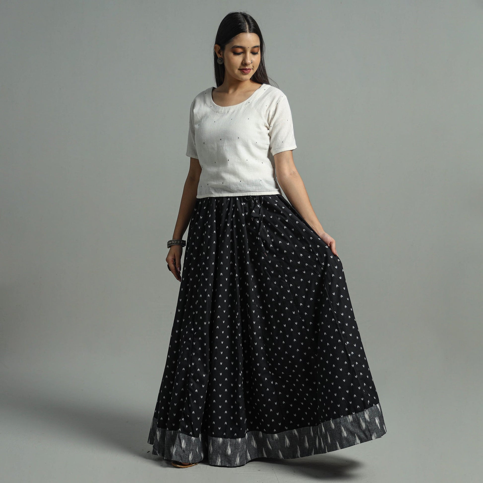 Black - Jacquard Patchwork 24 Kali Cotton Long Skirt 01
