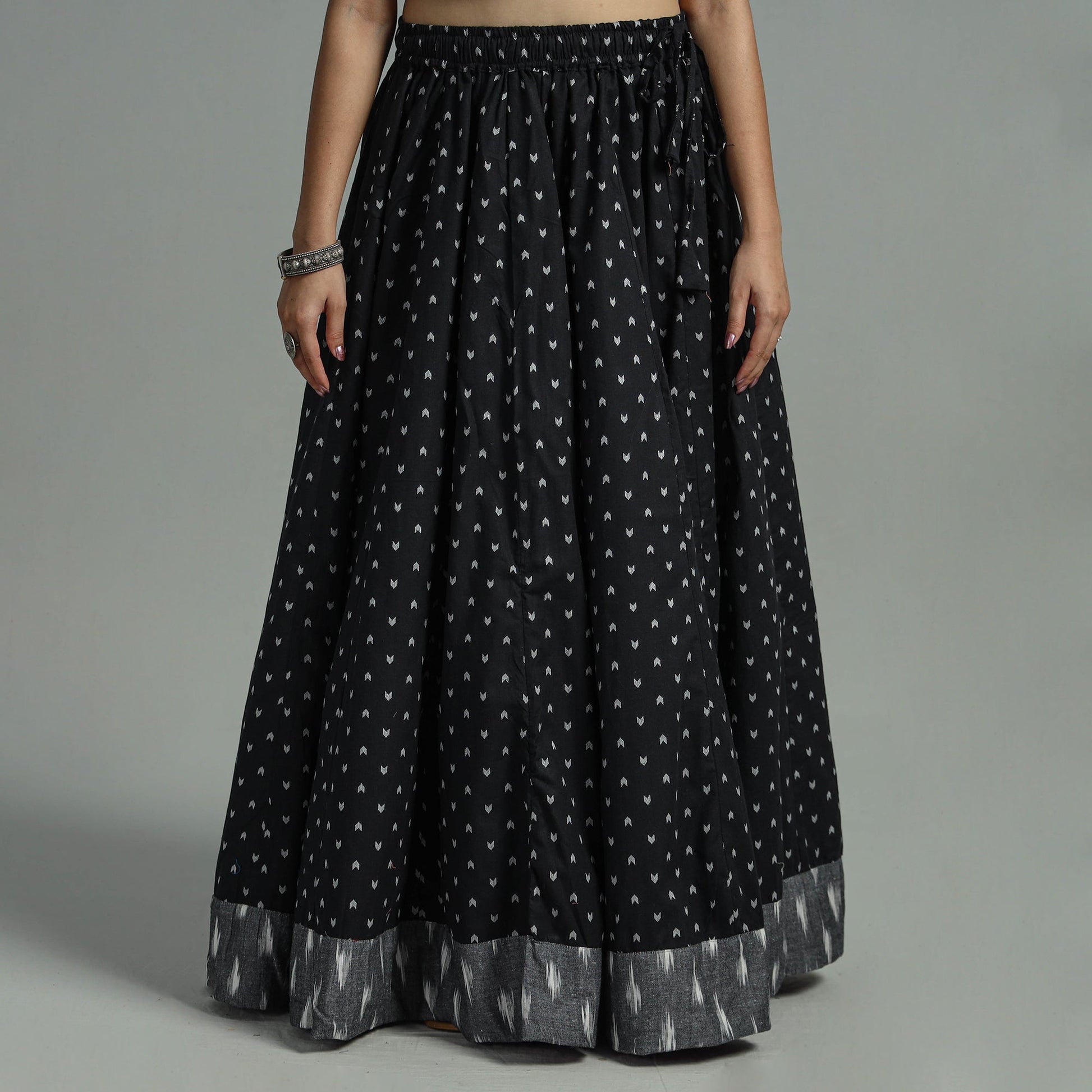 Black - Jacquard Patchwork 24 Kali Cotton Long Skirt 01