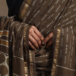 Brown - Cotton Akola Block Print Dupatta with Zari Border 19
