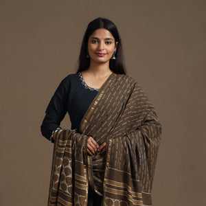 Brown - Cotton Akola Block Print Dupatta with Zari Border 19
