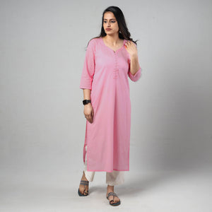 Baby Pink - Plain Cotton Long Straight Kurta 11