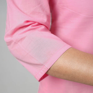Baby Pink - Plain Cotton Long Straight Kurta 11