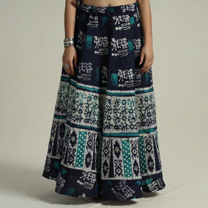 Blue - Hand Batik Printed Running Stitch Cotton Long Skirt 47