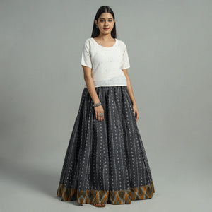 Black - Jacquard Patchwork 24 Kali Cotton Long Skirt 06
