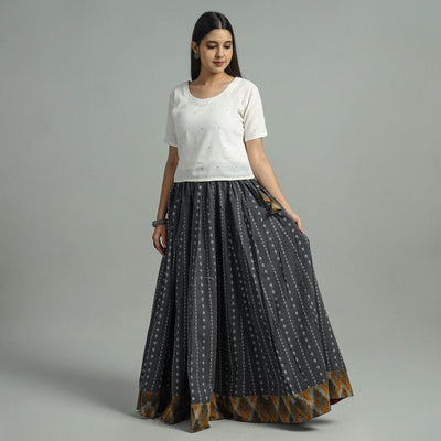 Black - Jacquard Patchwork 24 Kali Cotton Long Skirt 06