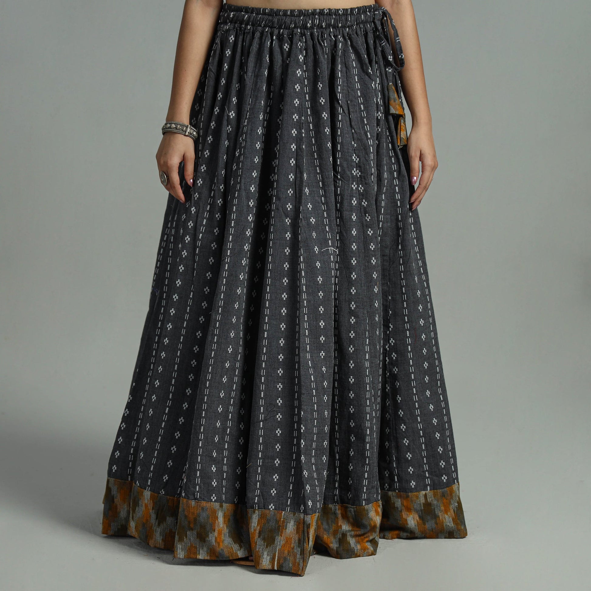Black - Jacquard Patchwork 24 Kali Cotton Long Skirt 06