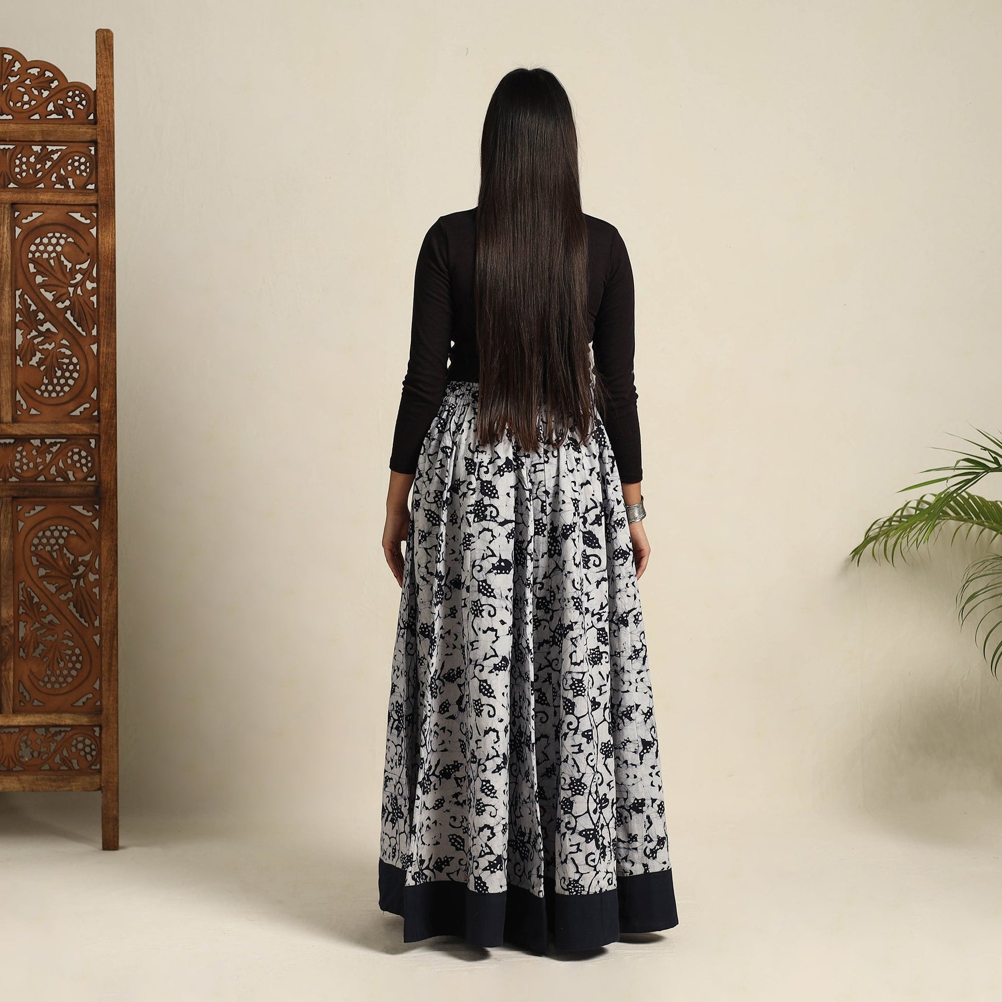 Black - 24 Kali Patchwork Batik Print Cotton Long Skirt 01