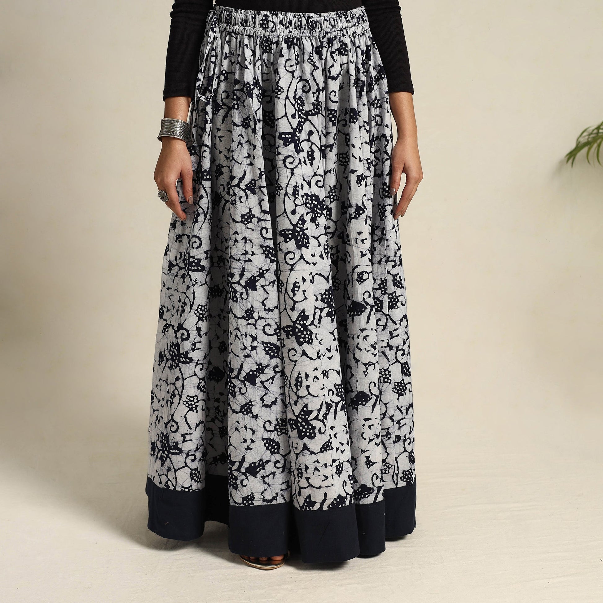 Black - 24 Kali Patchwork Batik Print Cotton Long Skirt 01