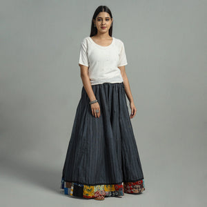 Black - Jacquard Patchwork 24 Kali Cotton Long Skirt 12