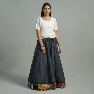 Black - Jacquard Patchwork 24 Kali Cotton Long Skirt 12