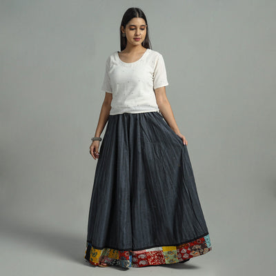 Black - Jacquard Patchwork 24 Kali Cotton Long Skirt 12