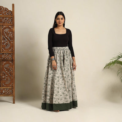 Beige - 24 Kali Patchwork Batik Print Cotton Long Skirt 04