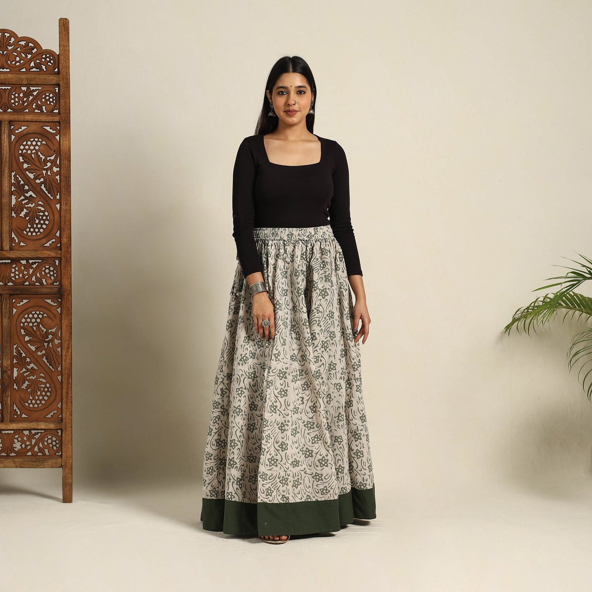 Beige - 24 Kali Patchwork Batik Print Cotton Long Skirt 04