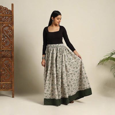 Beige - 24 Kali Patchwork Batik Print Cotton Long Skirt 04
