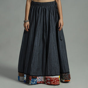 Black - Jacquard Patchwork 24 Kali Cotton Long Skirt 12