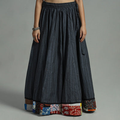 Black - Jacquard Patchwork 24 Kali Cotton Long Skirt 12