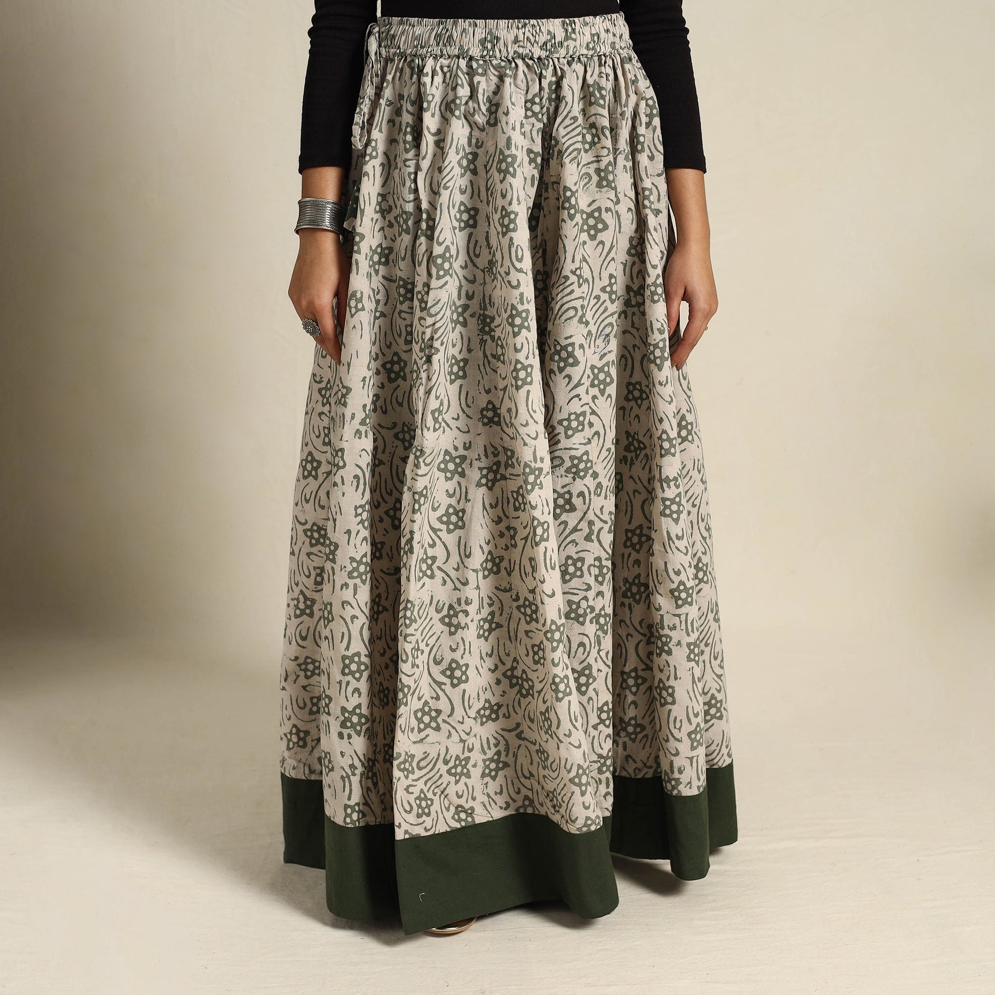 Beige - 24 Kali Patchwork Batik Print Cotton Long Skirt 04