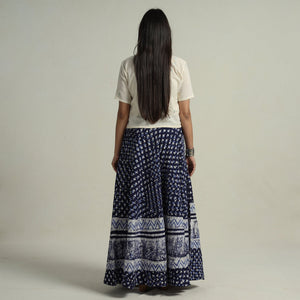 Blue - Hand Batik Printed Running Stitch Cotton Long Skirt 52