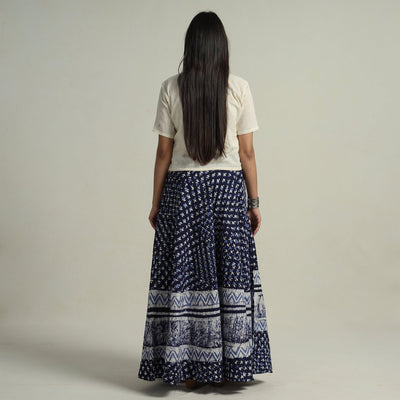 Blue - Hand Batik Printed Running Stitch Cotton Long Skirt 52