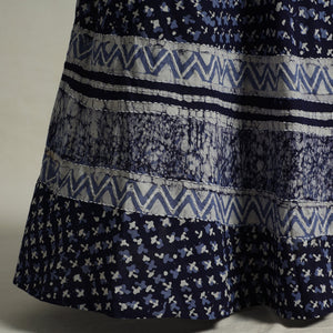 Blue - Hand Batik Printed Running Stitch Cotton Long Skirt 52