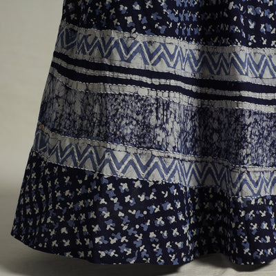 Blue - Hand Batik Printed Running Stitch Cotton Long Skirt 52