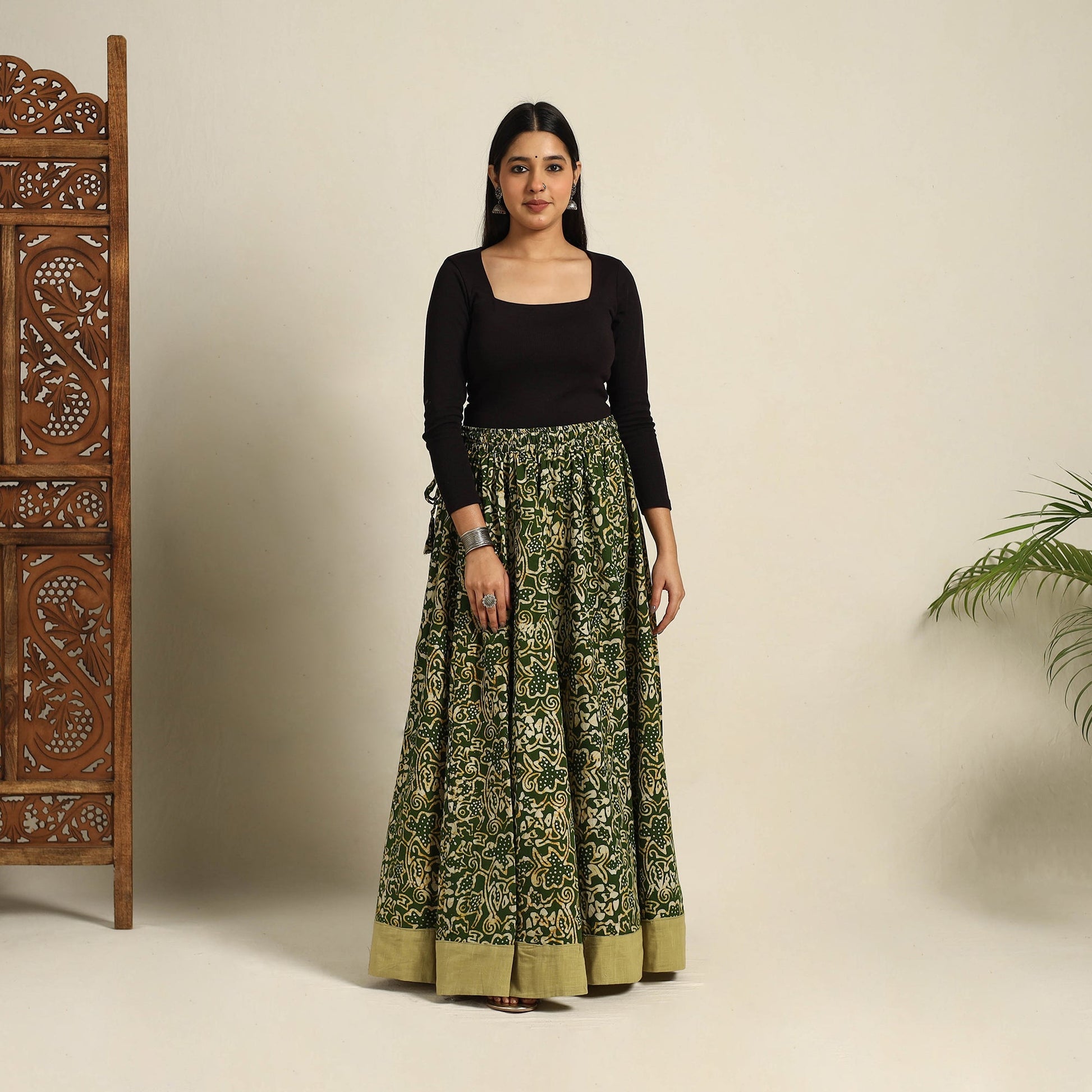 Green - 24 Kali Patchwork Batik Print Cotton Long Skirt 07