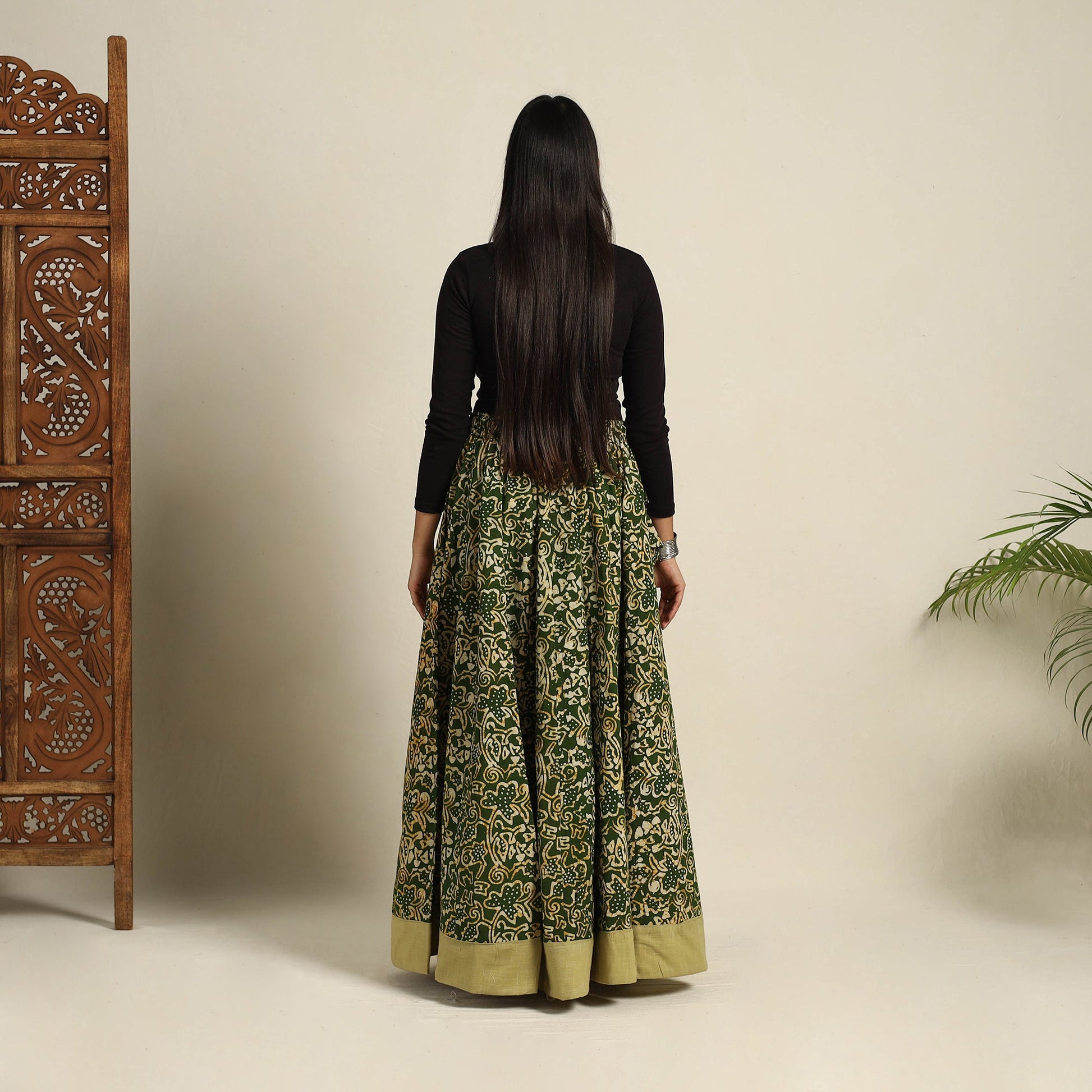 Green - 24 Kali Patchwork Batik Print Cotton Long Skirt 07
