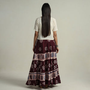 Brown - Hand Batik Printed Running Stitch Cotton Long Skirt 53